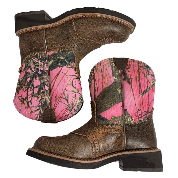 ARIAT Fatbaby Mossy Oak Pink Camo Western Roper Short Boots Womens SZ 6.5B - Picture 7 of 8